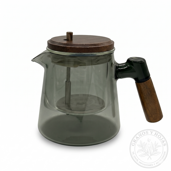 Tetera Infusora de Vidrio con Tapa de Madera