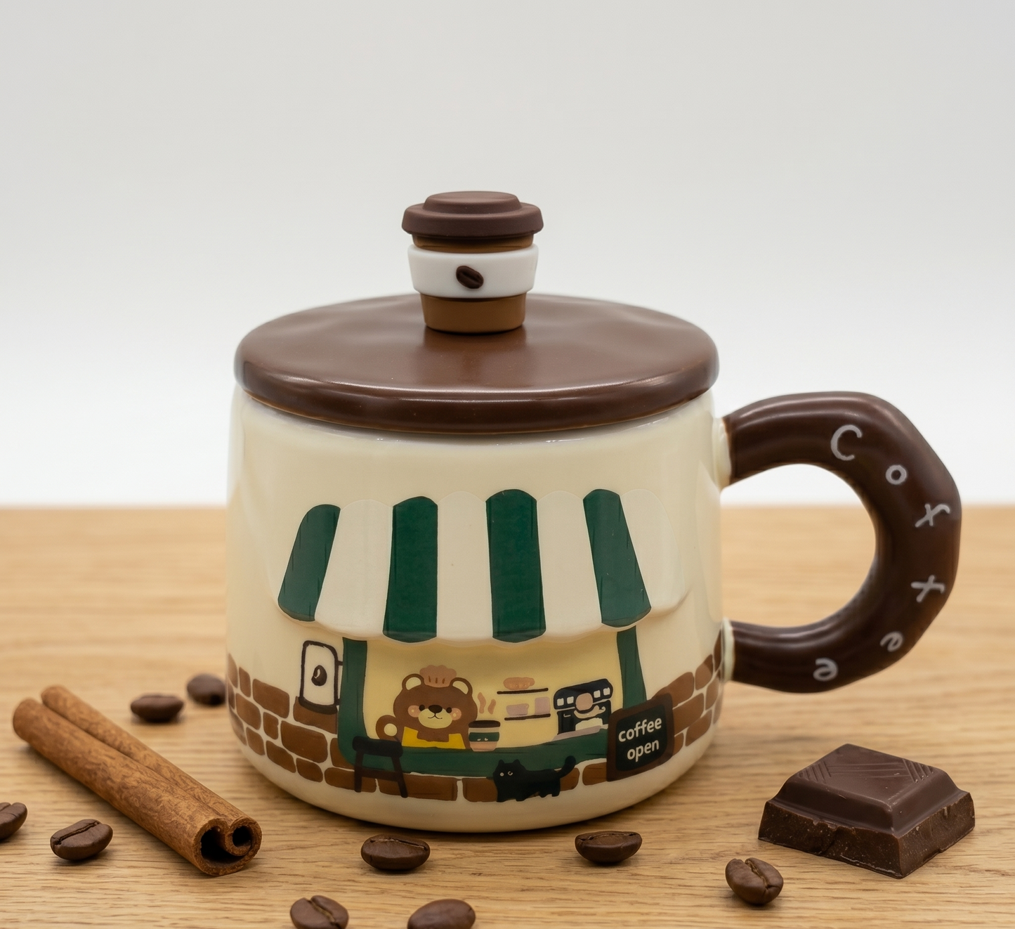 Tazón Cerámica con Tapa Diseño Osito Café Té Infusiones