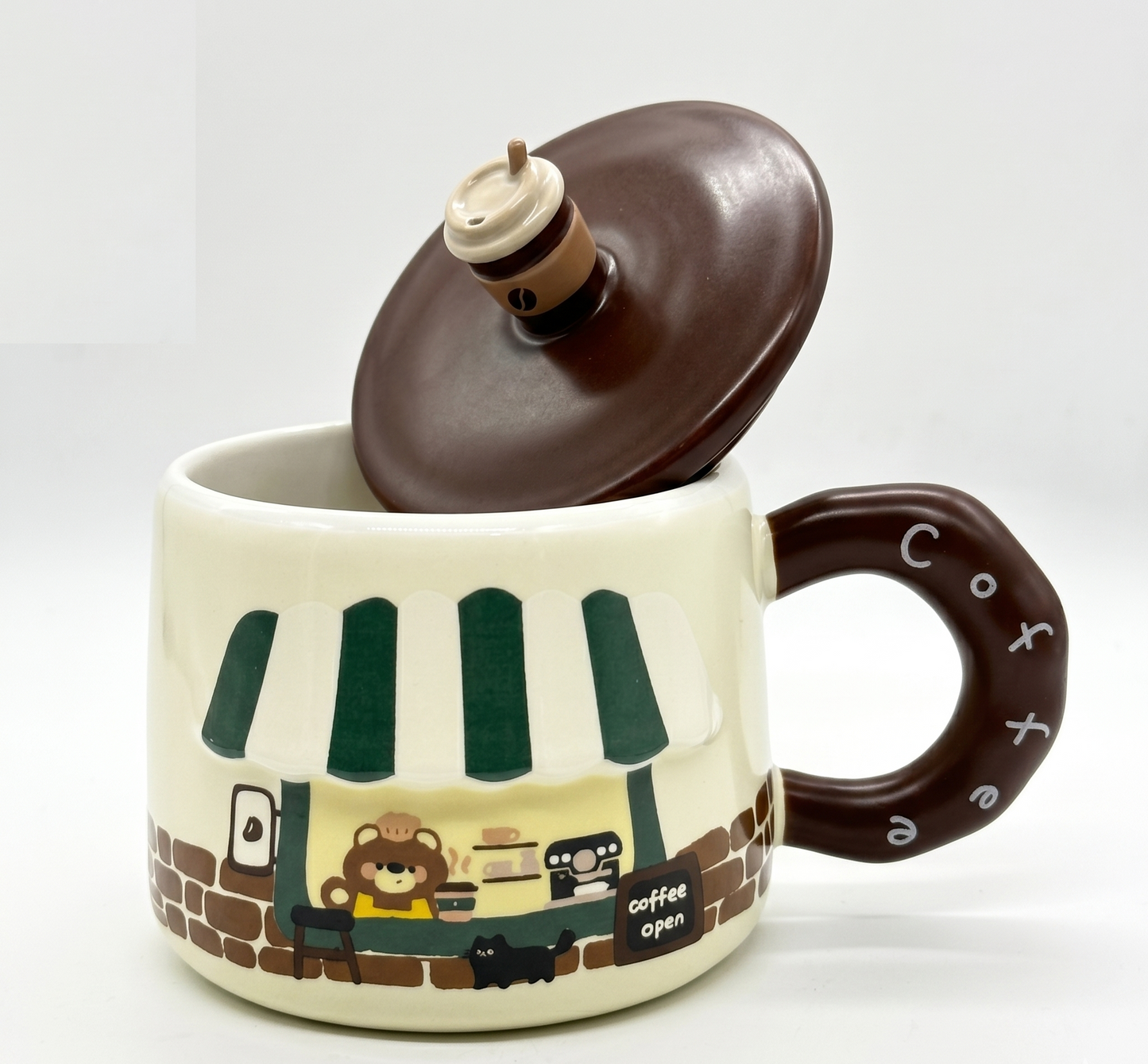 Tazón Cerámica con Tapa Diseño Osito Café Té Infusiones